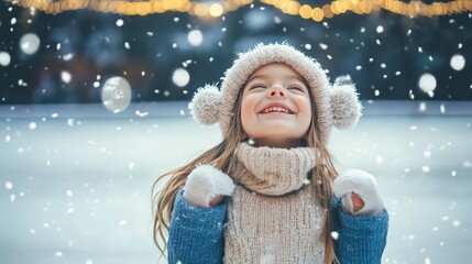 Christmas skating: Happy girl on ice