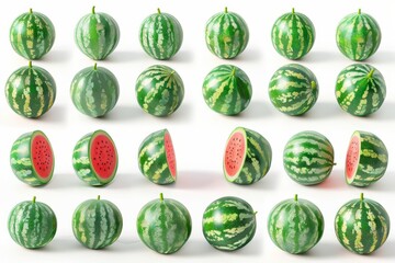 Wall Mural - watermelon collection, 3d render, isolated on white background 