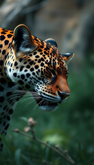 Wall Mural - A leopard is staring at the camera with its mouth open