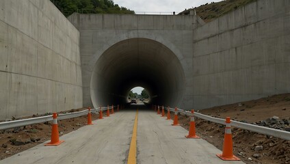 Poster - Distant view of a completed tunnel with smooth concrete walls.