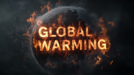 Dramatic depiction of global warming concept with fiery, burning planet in dark space, symbolizing environmental crisis and climate change concerns.