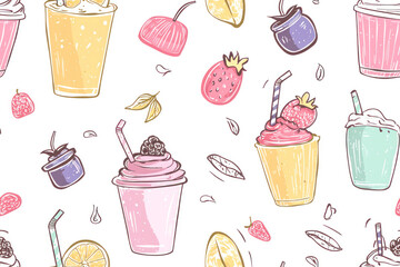 Seamless doodle pattern. smoothie, milkshake.