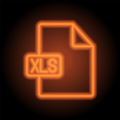 Wall Mural - XLS file simple icon vector. Flat design. Orange neon on black background