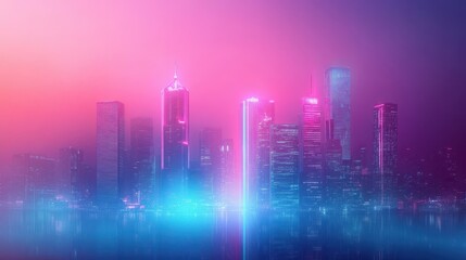 Wall Mural - Neon Cityscape: Futuristic Metropolis Glowing in the Night