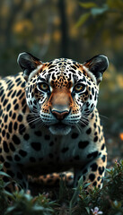 Wall Mural - A leopard is staring at the camera with its mouth open