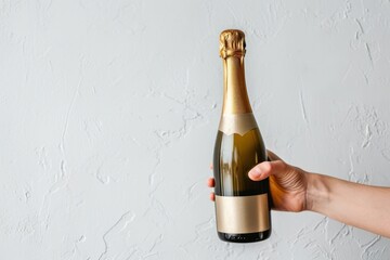 Wall Mural - Hand hold champagne bottle drink wine refreshment.