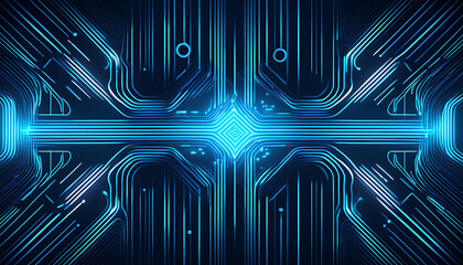 Wall Mural - abstract blue neon lines digital circuit pattern dark background