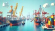 © sirisakboakaew - A marine logistics hub with large cargo ships, cranes, and workers coordinating the flow of goods