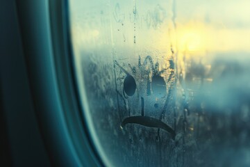 Poster - Sad face doodle silhouette window airplane nature.