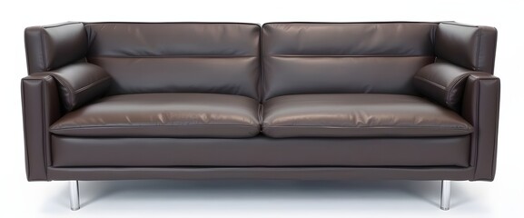 Wall Mural - A stylish, minimalist leather sofa featuring a streamlined design, set against a white background. 