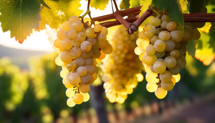 Wall Mural - white grapes hanging vine