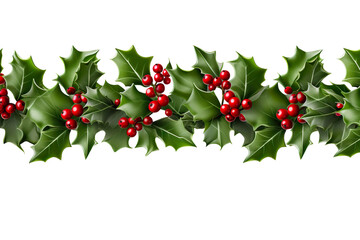 Wall Mural - green holly berry border isolated on transparent background