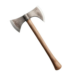 A large, old fashioned wood axe with a wooden handle