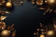 © Oksana - Golden holiday decorations lying around black background.