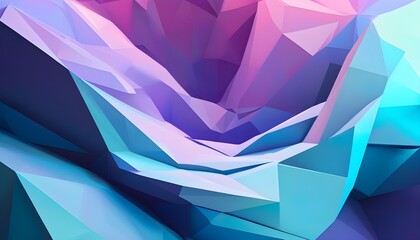 Wall Mural - Dynamic Low Poly Landscape in Purple, Blue, and Cyan Hues