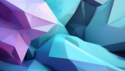 Wall Mural - Dynamic Low Poly Landscape in Purple, Blue, and Cyan Hues