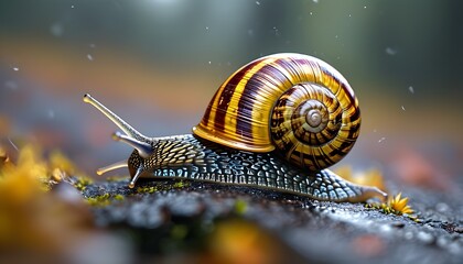 dynamic racing snail captured in high-definition, showcasing motion blur for a thrilling sense of sp