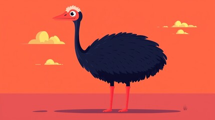 Fun cartoon ostrich flat design top view savannah theme animation triadic color scheme