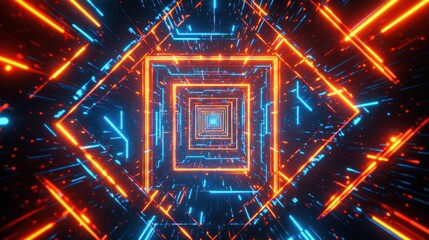 Poster - Illuminated cyber tunnel with blue and red glowing paths