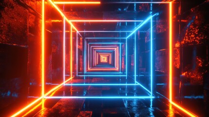 Sticker - Square neon tunnel with symmetrical light designs