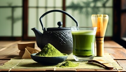 Elegant presentation of matcha powder reflecting the beauty of Japanese tea culture