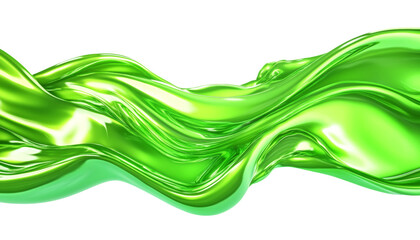 Wall Mural - green wave fluid holographic Iridescent 3d render abstract isolated on transparent background cutout