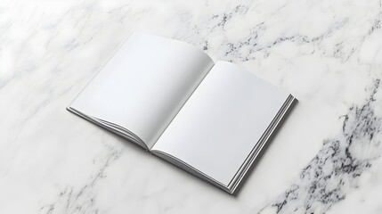 Blank open notebook on marble desk with copy space for content or message