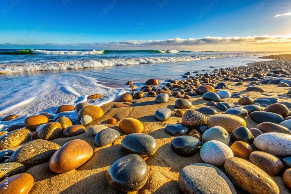 Ancient Stream Bed Rounded Rocks Stock-Foto „Smooth, rounded river rocks, worn by ancient streams, now ...