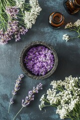 Wall Mural - essential oil and lavender flowers. Selective focus