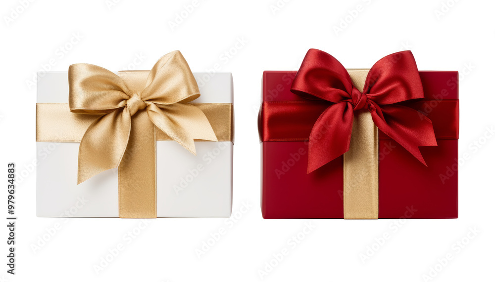 red and white gift box with gold ribbon isolated on transparent ...