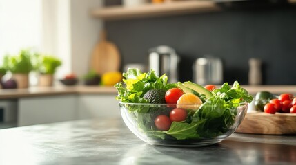 Wall Mural - Fresh and Vibrant Vegetable Salad in Kitchen