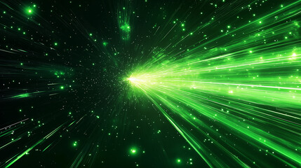 Fototapete - Green light beam traveling at warp speed through space