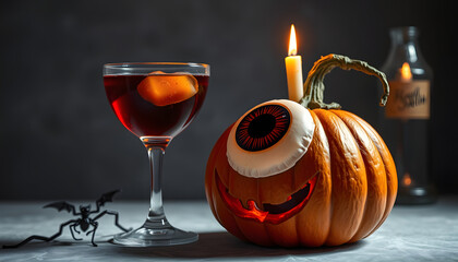 halloween spooky drink with candle eye ball pumpkin party horror isolated with white highlights, png