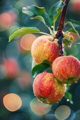 Ripe beautiful apple fruit on tree in plantation farm orchard