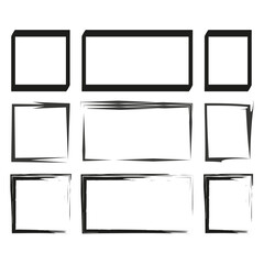 Wall Mural - Rectangular frames icon. Grunge border set. Vector box designs. Rough outline elements.