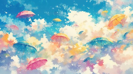 Wall Mural - Painting featuring a vibrant pattern of an umbrella surrounded by clouds Suitable for wallpaper or background use