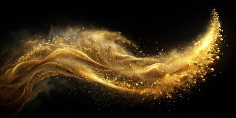 Poster - Golden Dust and Spheres, Abstract Background, 3D Render, Golden Dust, Abstract Design