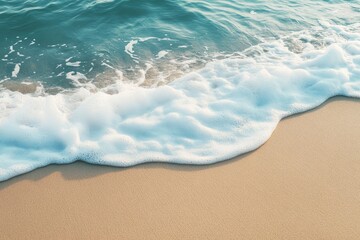 Wall Mural - Gentle Wave On Sandy Tropical Seashore - Beach Vacation Background with generative ai