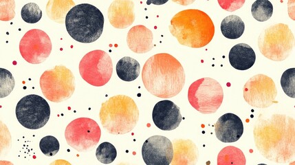 Watercolor seamless pattern featuring abstract polka dots and circles Artistic background with vintage print and textured paper elements Modern design showcasing a polka dot pattern