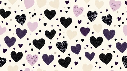 Wall Mural - Repeating texture featuring cute black beige and purple elements Seamless heart pattern for Valentine s Day card background