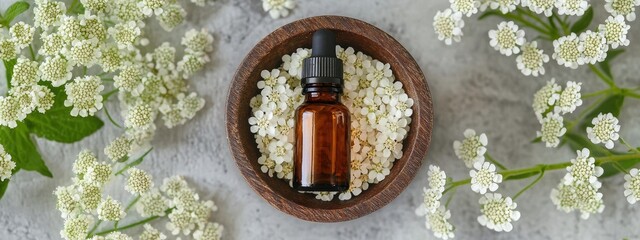 Canvas Print - essential oil and yarrow flowers. Selective focus