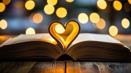 Wall Mural - open book and heart. Selective focus