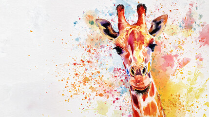 colorful giraffe watercolor painting with white background
