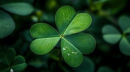 A close-up of a green clover leaf, symbolizing luck and nature beauty