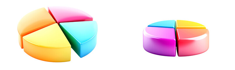 Two colorful pie charts, one larger than the other, on transparent background, cutout, png