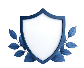 3D blue shield with white center and blue laurel wreaths. Perfect for security, protection, and branding concepts, cutout, png