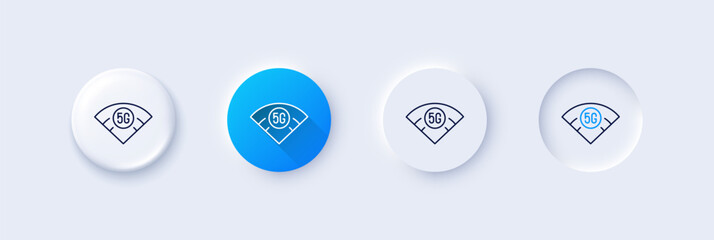 Poster - 5g wi-fi technology line icon. Neumorphic, Blue gradient, 3d pin buttons. Wifi wireless network sign. Mobile internet symbol. Line icons. Neumorphic buttons with outline signs. Vector