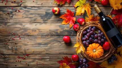 Grape wine bottle with grape over texture background