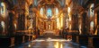 © novian - Golden Interior of a Catholic Church with Stained Glass Windows and Statues