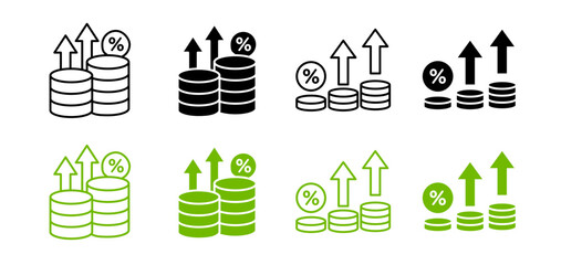 Inflation rate line icon set
